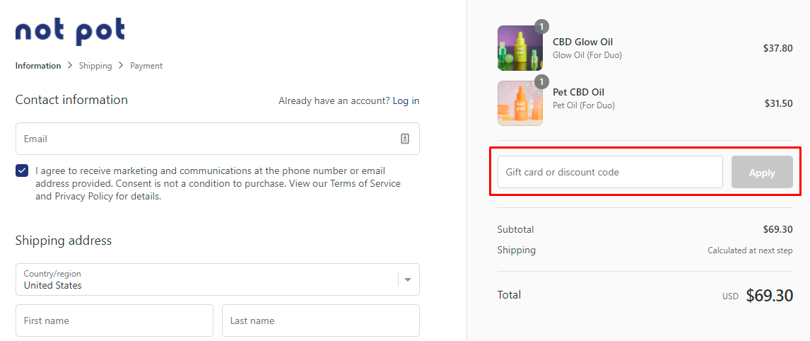 How do I use my Not Pot discount code?