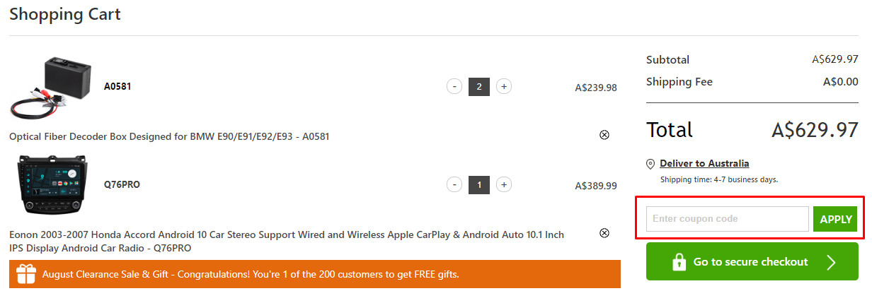 How do I use my Eonon coupon code?