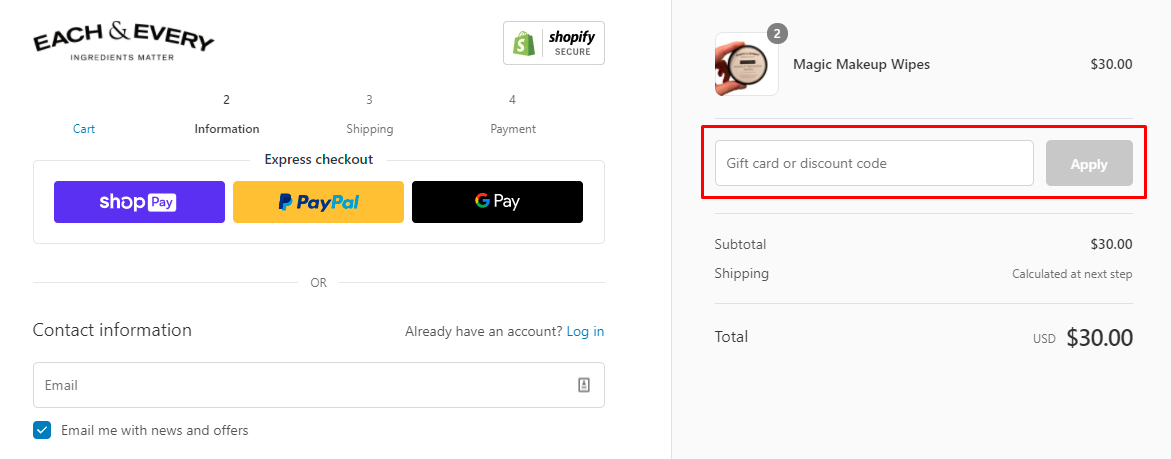 How do I use my Each and Every discount code?