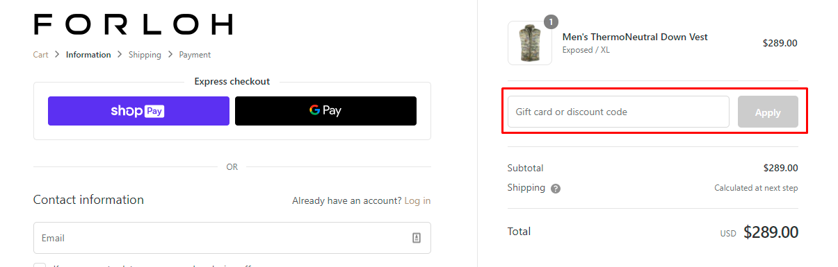 How do I use my Forloh discount code?