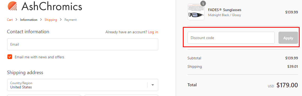 How do I use my AshChromics discount code?