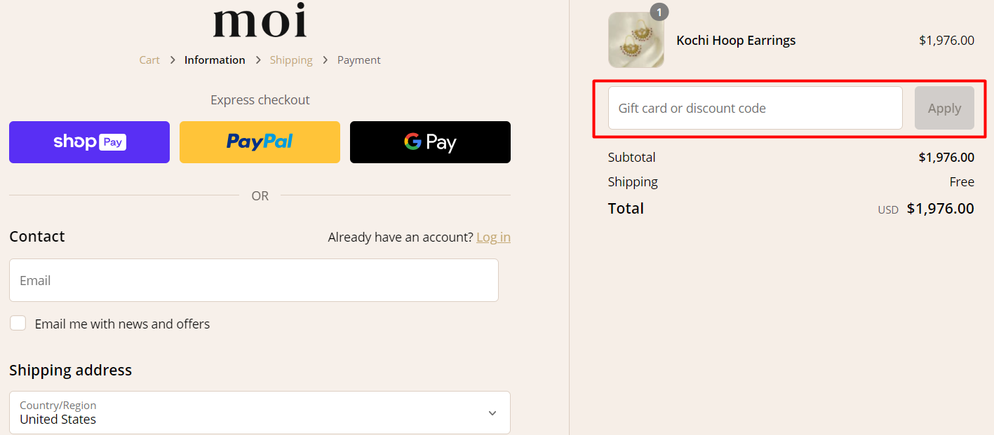 How do I use my MOI discount code?