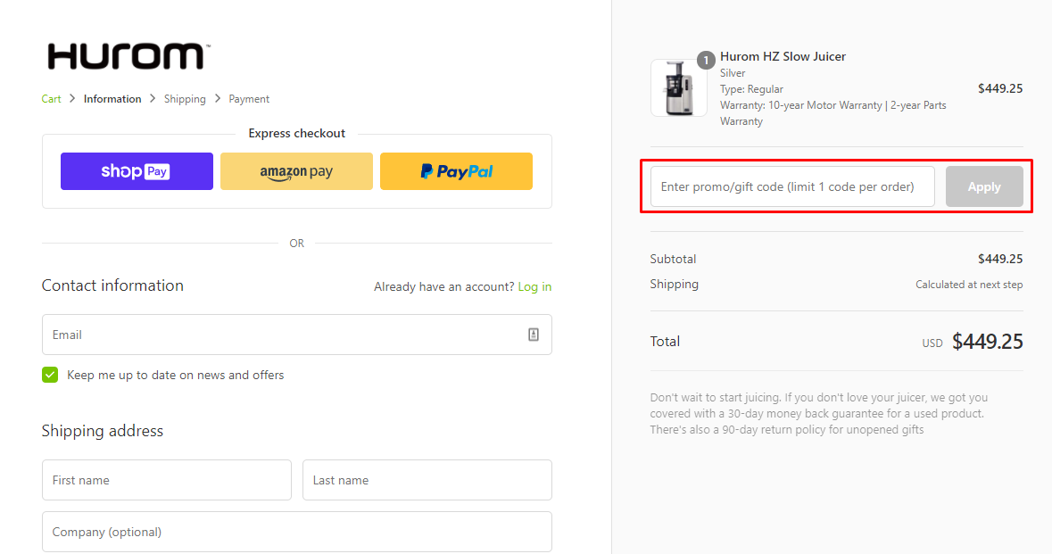 How do I use my Hurom promo code?