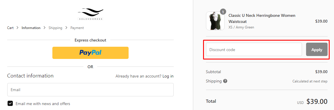 How do I use my Solovedress discount code?
