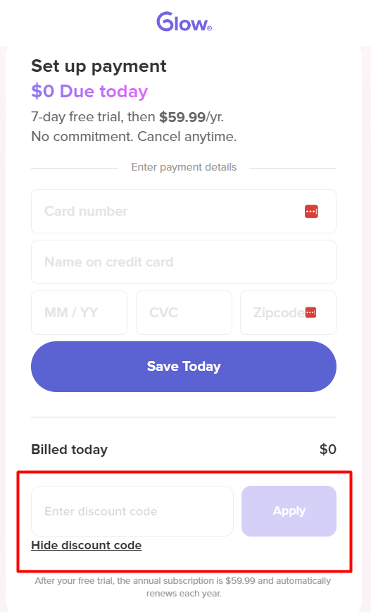 How do I use my Glow discount code?