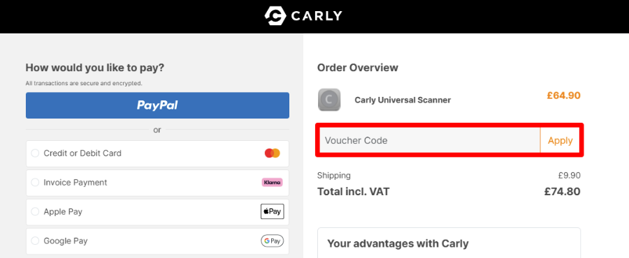 Paste your voucher code in the red box