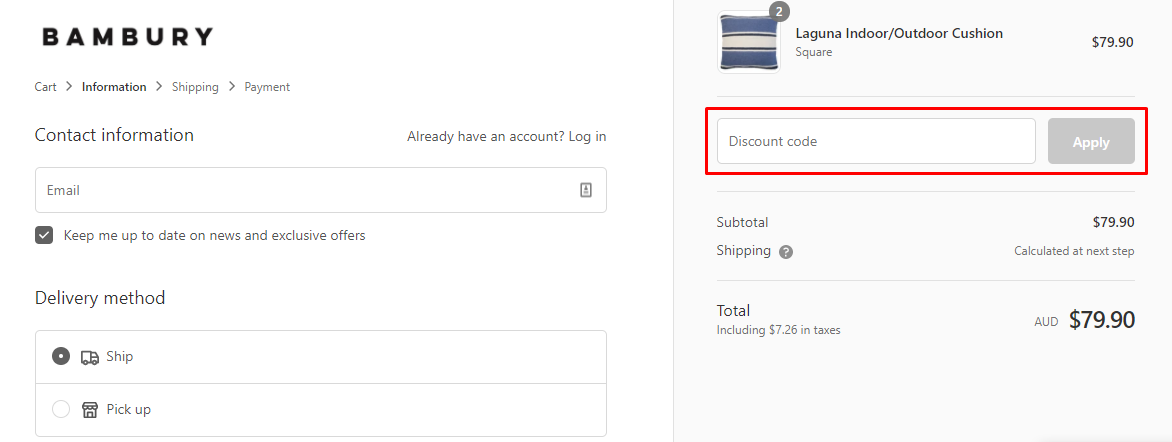 How do I use my Bambury discount code?
