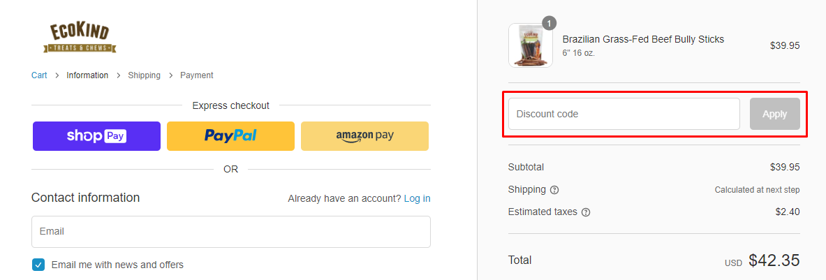 How do I use my EcoKind Pet Treats discount code?