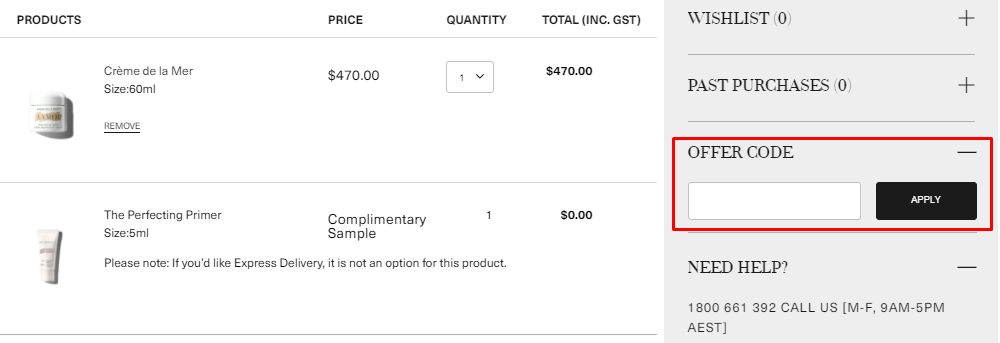 How do I use my Creme De La Mer offer code?