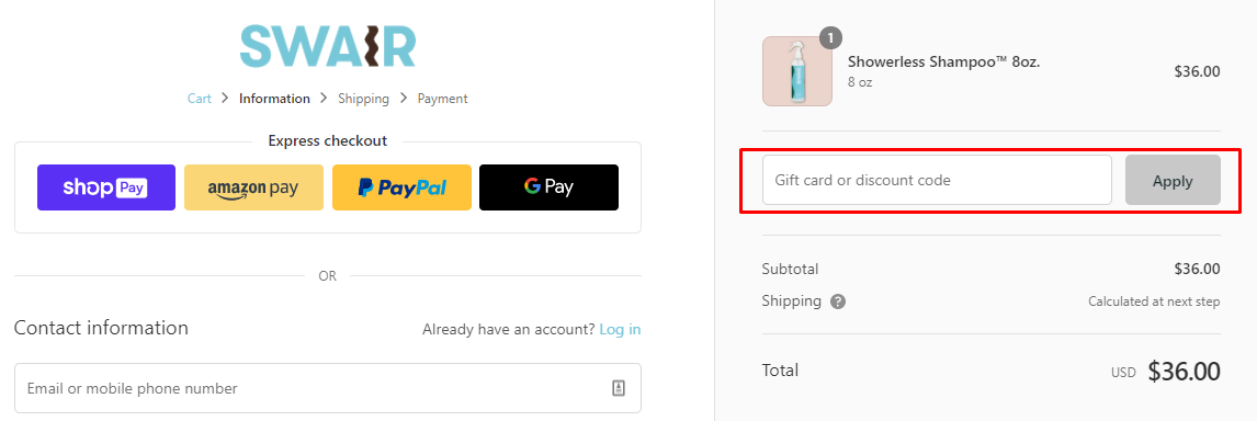 How do I use my SWAIR discount code?