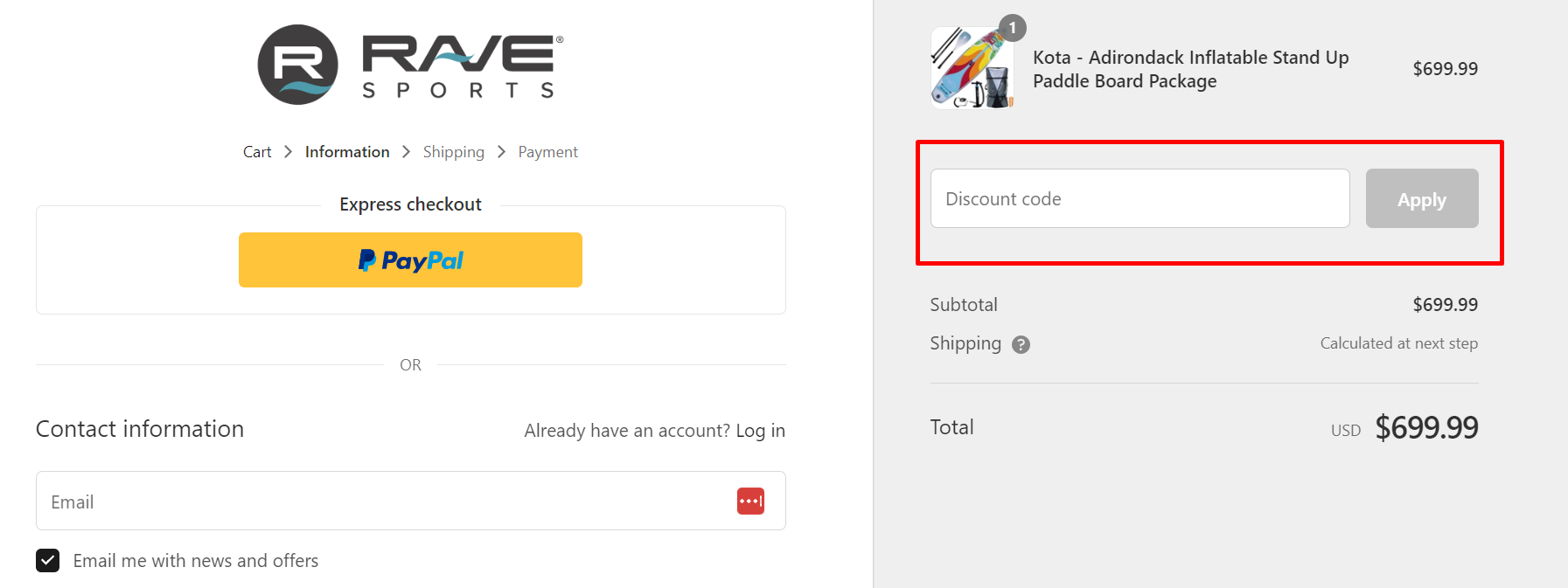 How do I use my RAVE Sports disocunt code?