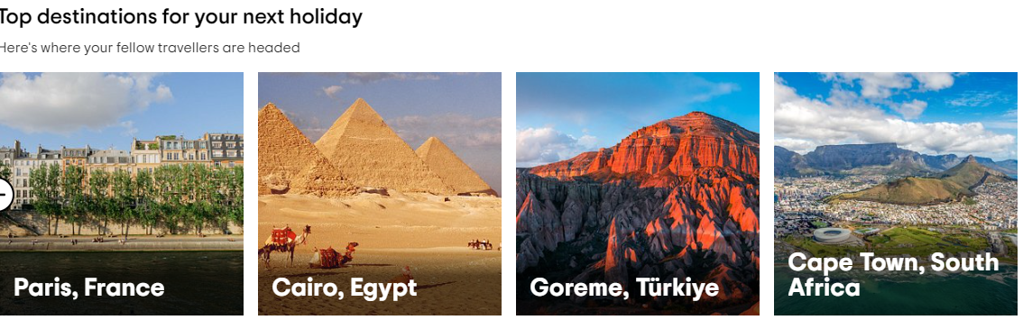 Four images of the top destinations you can visit in different countries with a TripAdvisor discount code