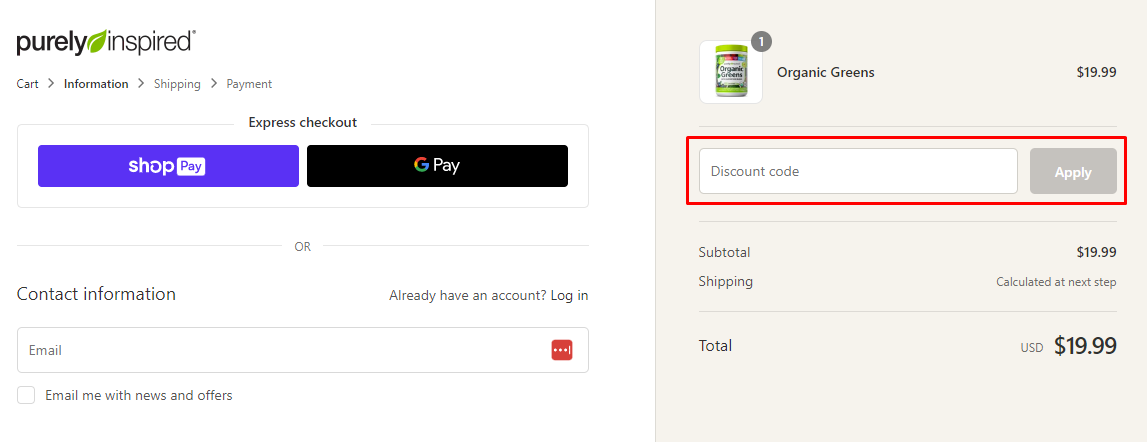 How do I use my Purely Inspired discount code?