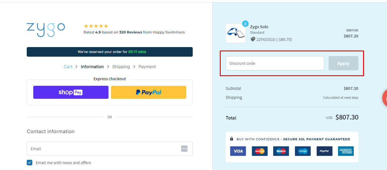 How do I use my Zygo discount code?