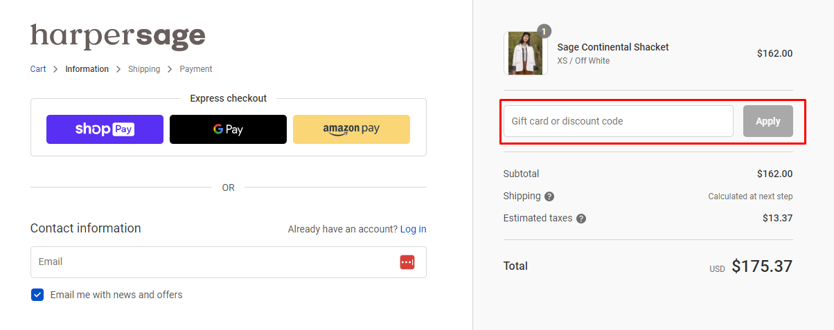 How do I use my HarperSage discount code?