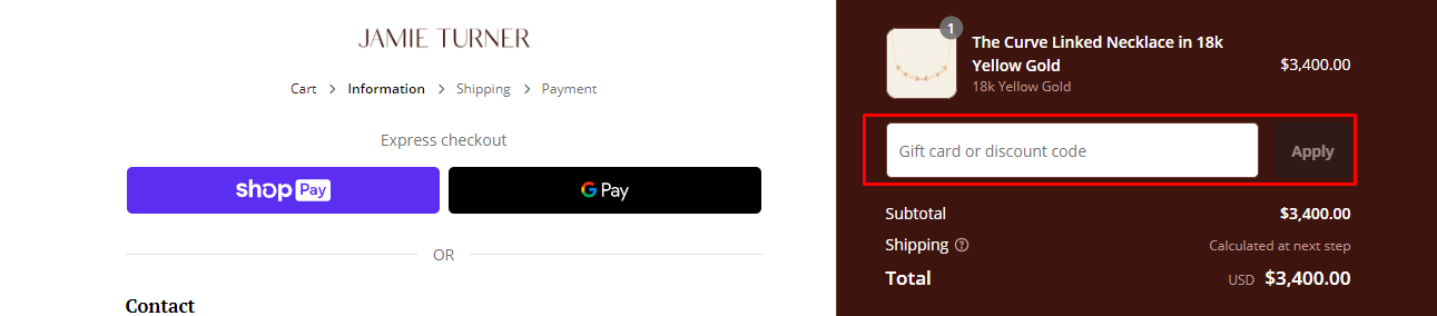How do I use my Jamie Turner discount code?