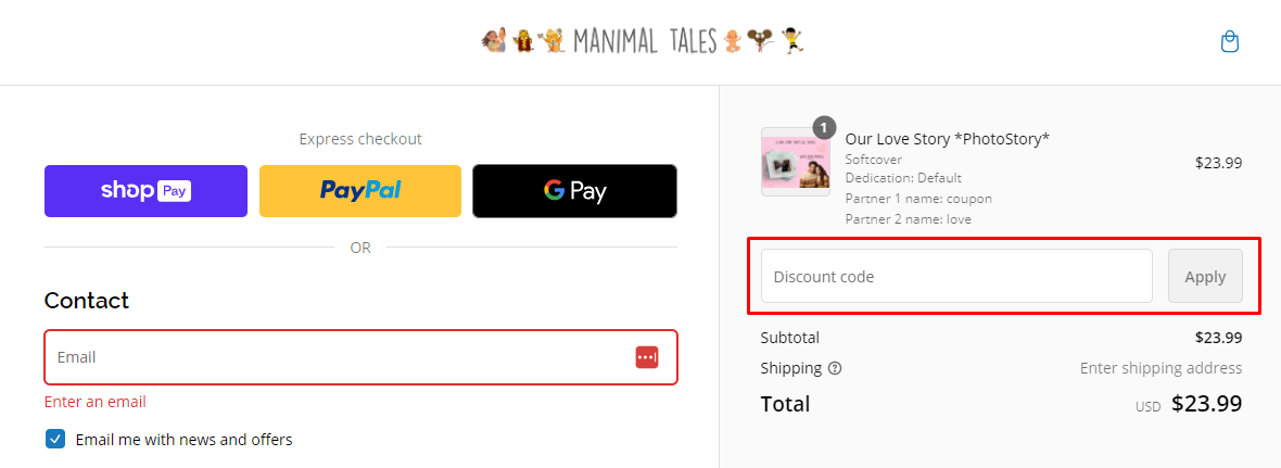How do I use my Manimal Tales discount Code?
