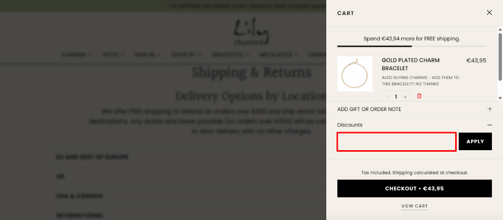 Lily Charmed discount code box in a red box