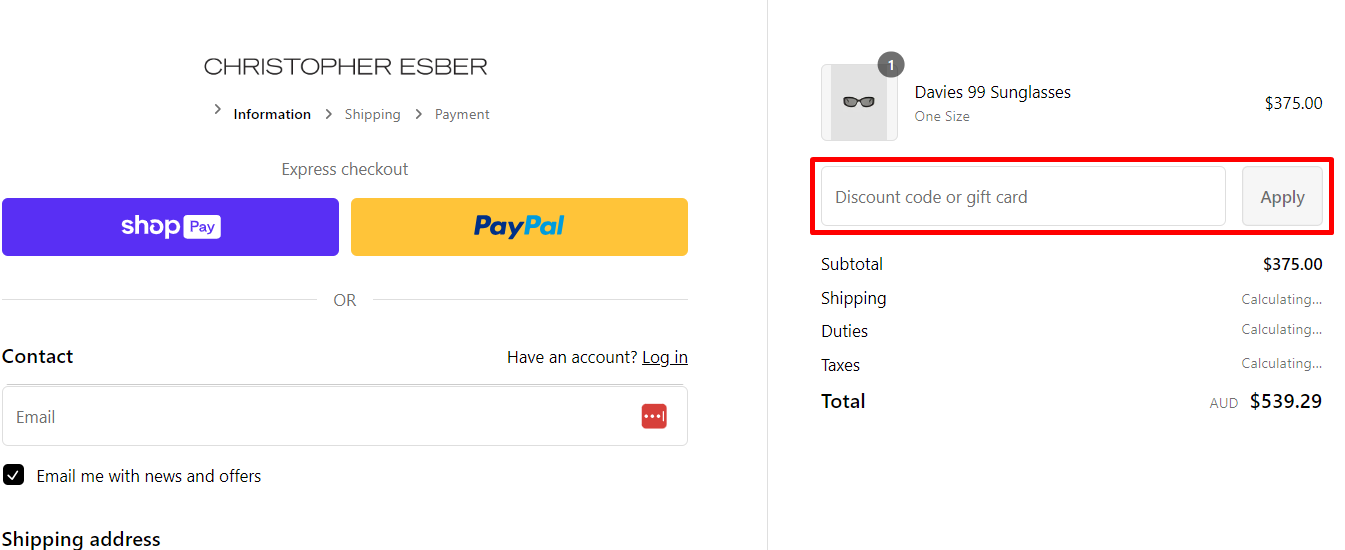 How do I use my Christopher Esber discount code?