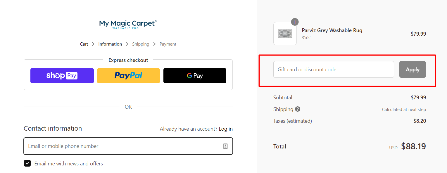 How do I use my My Magic Carpet discount code?