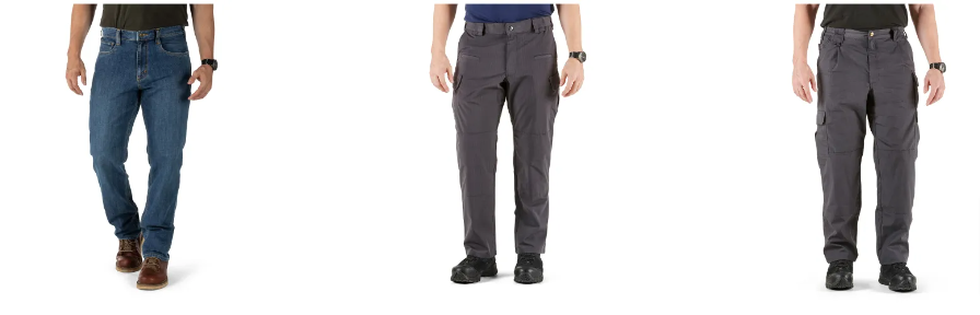 three gentlemen wearing some of 5.11 Tactical's long pants for outdoors