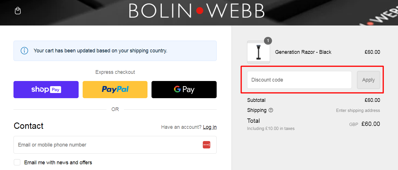 How do I use my Bolin Webb discount code?