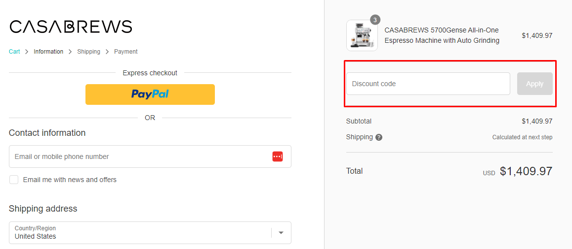 How do I use my Casabrews discount code?