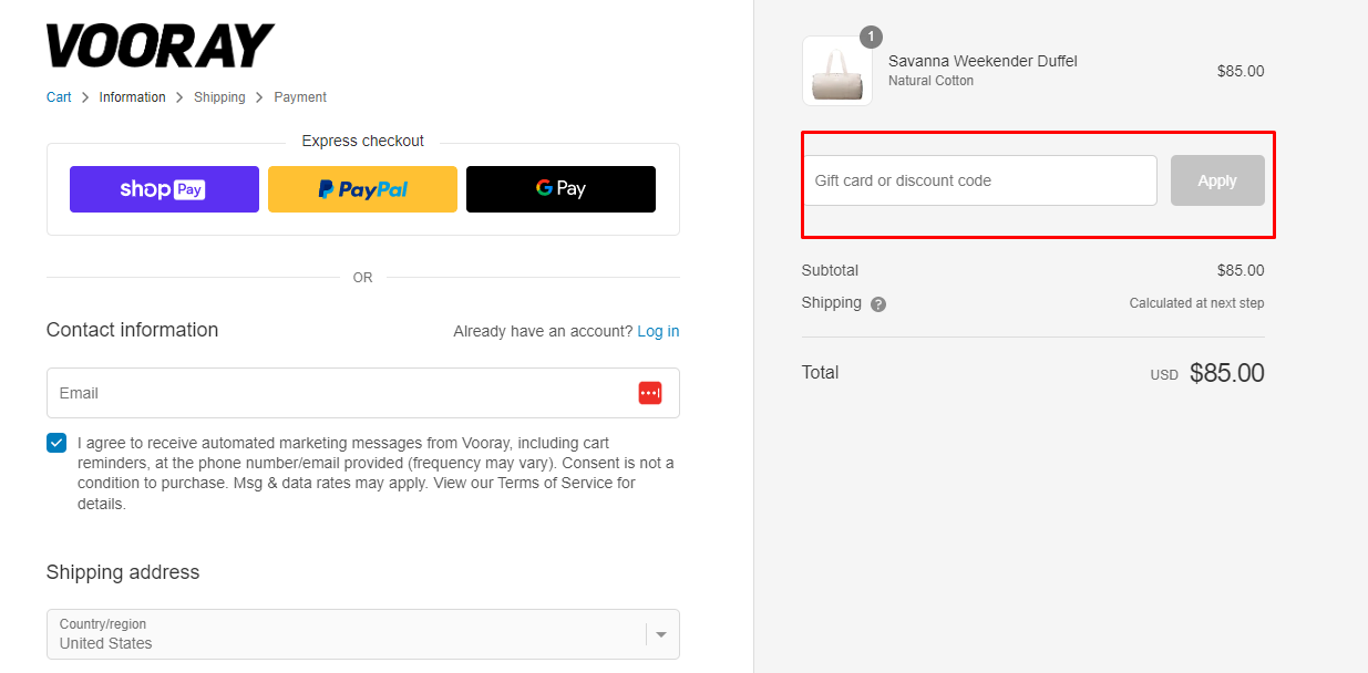 How do I use my Vooray discount code?