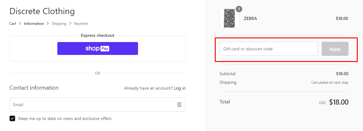 How do I use my Discrete Clothing discount code?