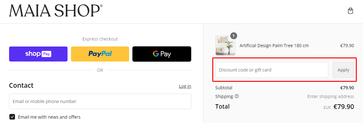 How do I use my Maia Shop discount code?