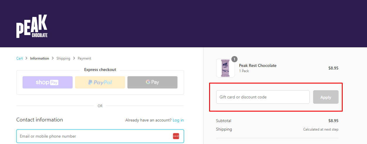 How do I use my Peak Chocolate discount code?