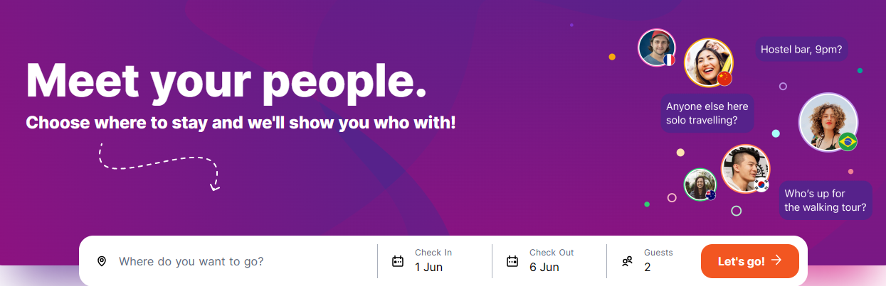 a picture of where to find friends to travel with on HostelWorld