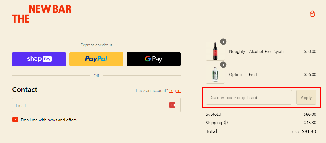 How do I use my The New Bar discount code?