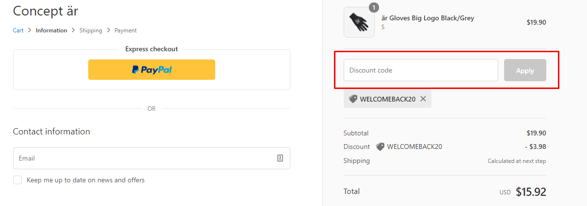 How do I use my conceptar discount code?