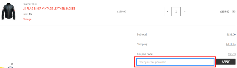 The checkout page showing a red highlighted box where you should apply your Feather Skin voucher code