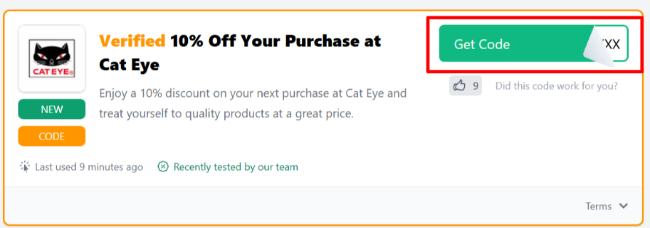 one of the Cat Eye UK promotional codes to save money on items