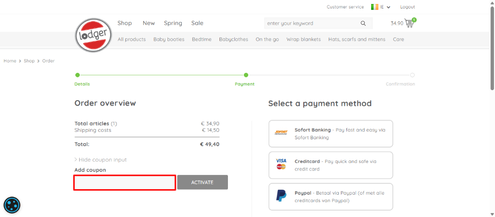 Add your Lodger discount code to your order to save money