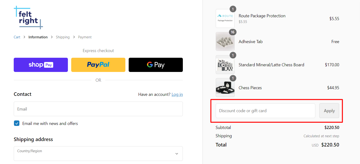 How do I use my felt right coupon code?