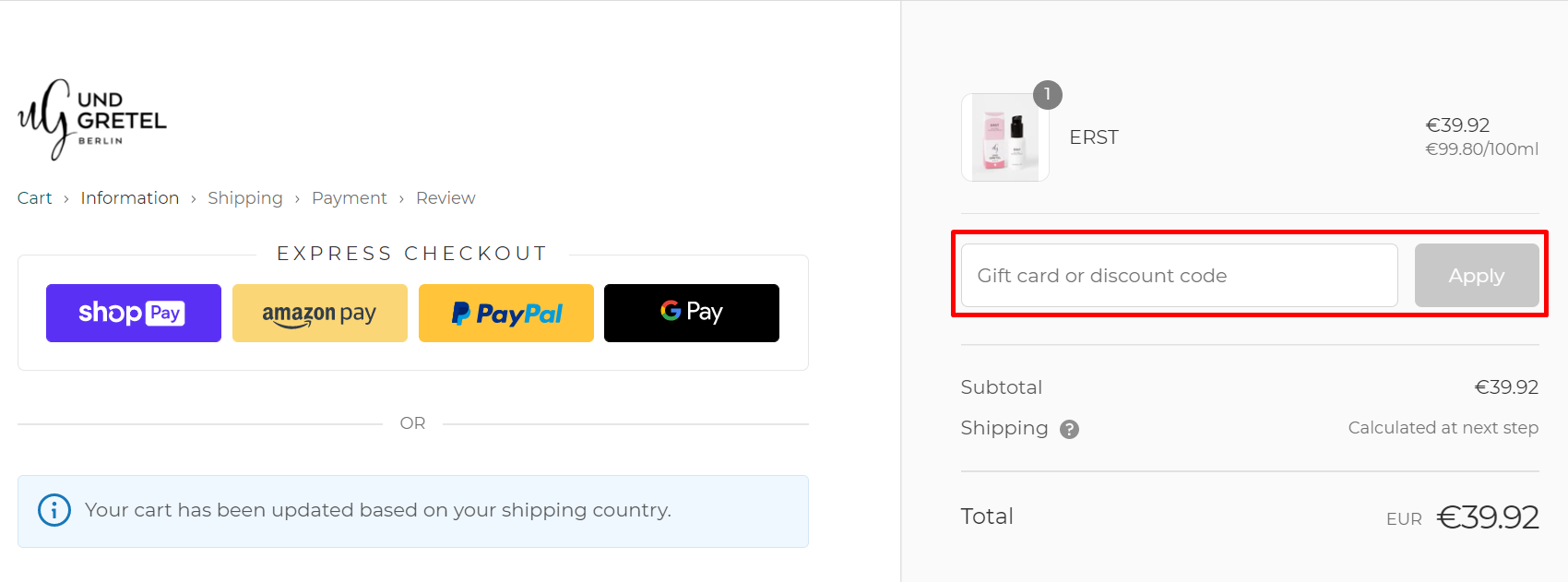 How do I use my UND GRETEL discount code?