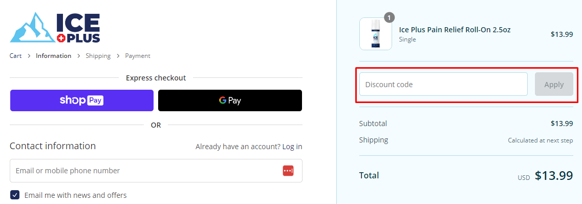 How do I use my Ice Plus discount code?