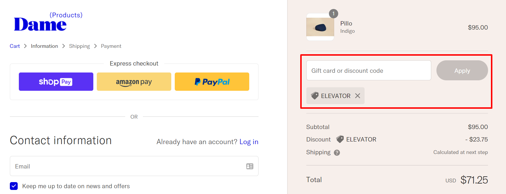 How do I use my Dame Products discount code?