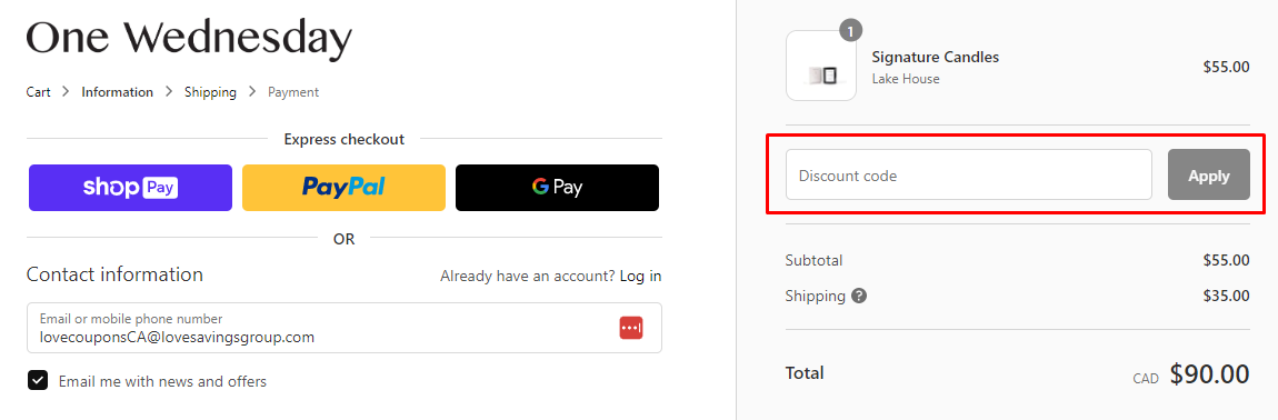How do I use my One Wednesday discount code?