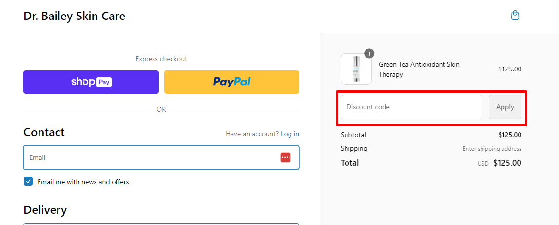 How do I use my Dr. Bailey Skin Care discount code?