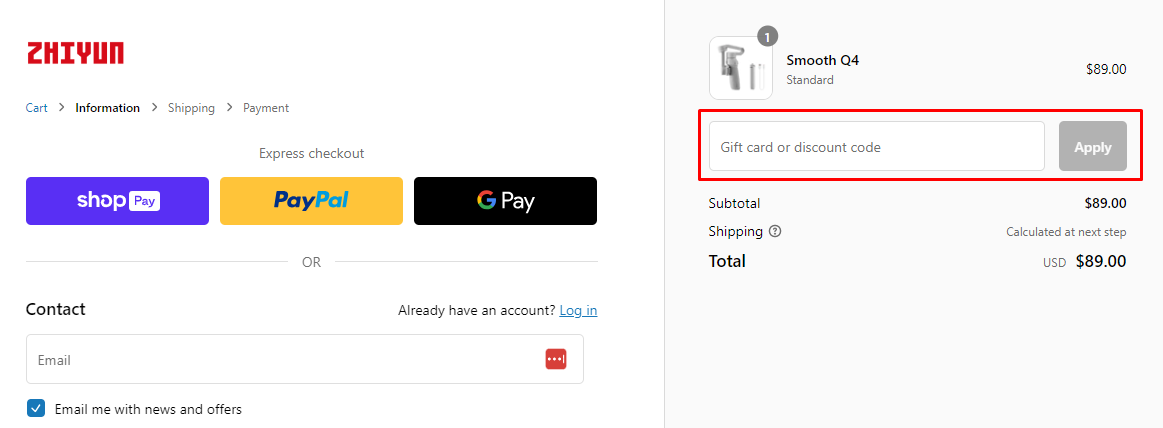 How do I use my ZHIYUN discount code?