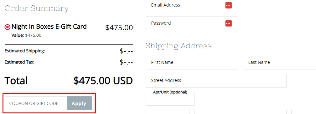 How do I use my Night In Boxes coupon code?