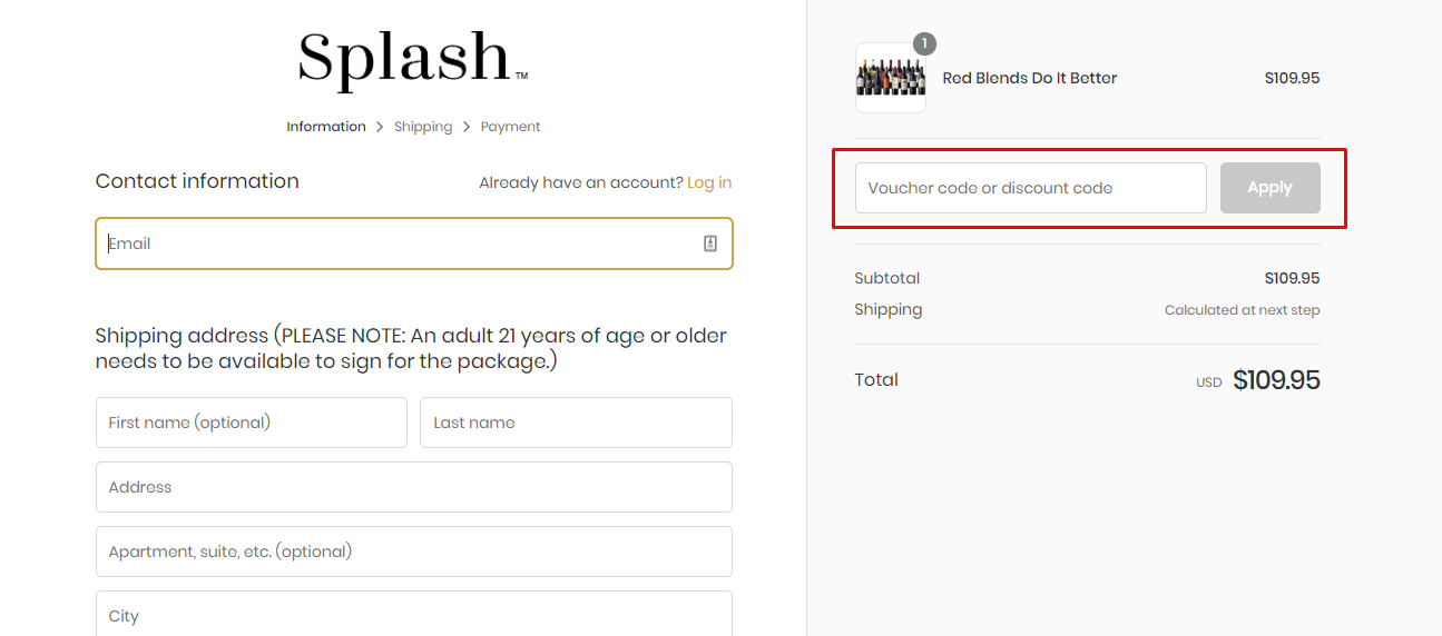 How do I use my Splash Wines discount code?