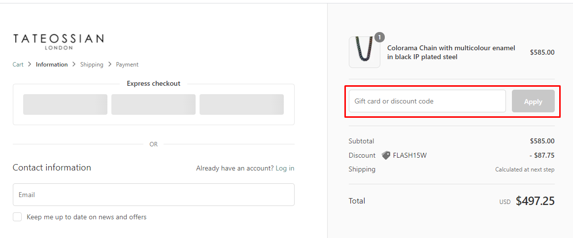 How do I use my Tateossian discount code?