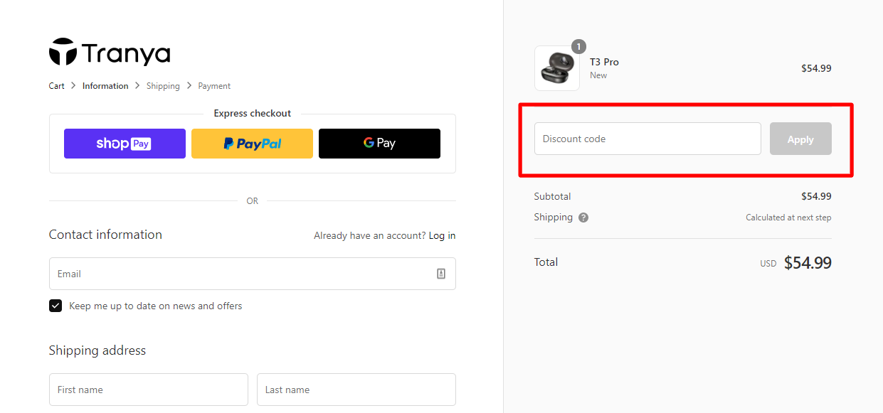 How do I use my Tranya discount code?