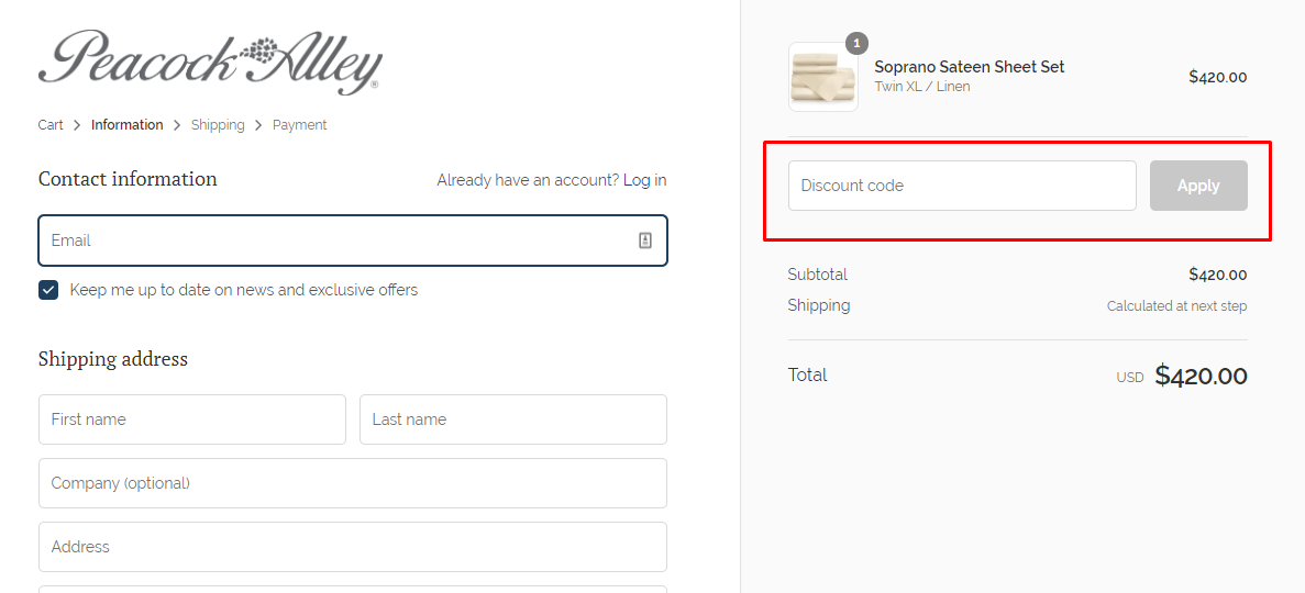 How do I use my Peacock Alley coupon code?