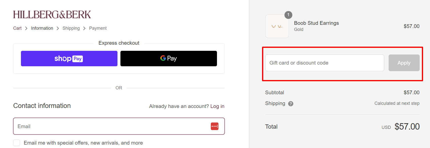 How do I use my Hillberg & Berk disocunt code?